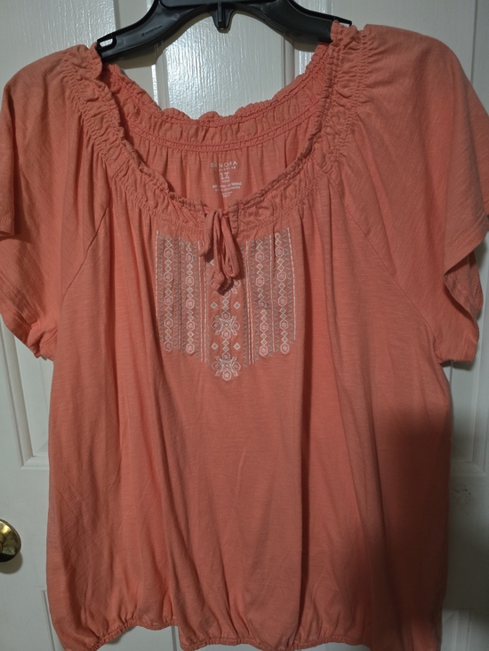 Sonoma Tops - Sonoma Coral Embroidered Peasant Blouse Size 1x